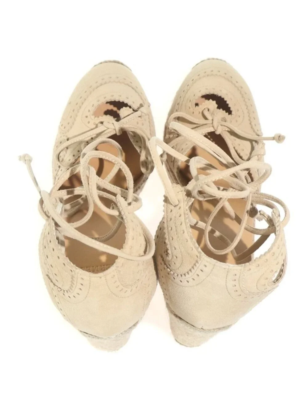 Hermes Wedge Sole Espadrille Pumps Mules Suede Beige